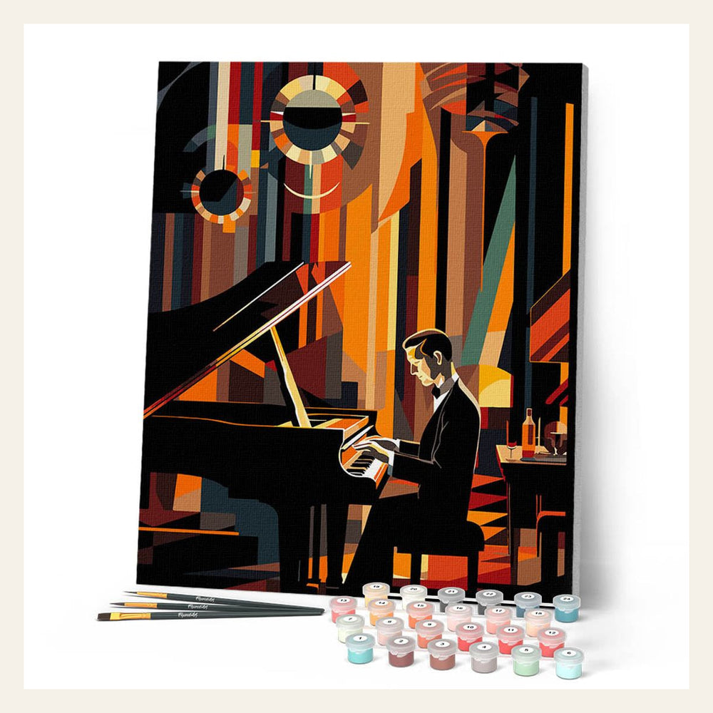 Art Deco Man playing Piano finished paint by numbers artwork