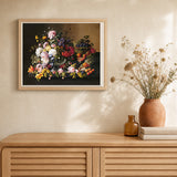 Flowers and Fruits — Severin Roesen artwork displayed in a warm interior