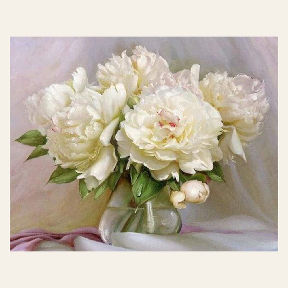 White Peonies finished paint by numbers artwork