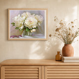 White Peonies artwork displayed in a warm interior