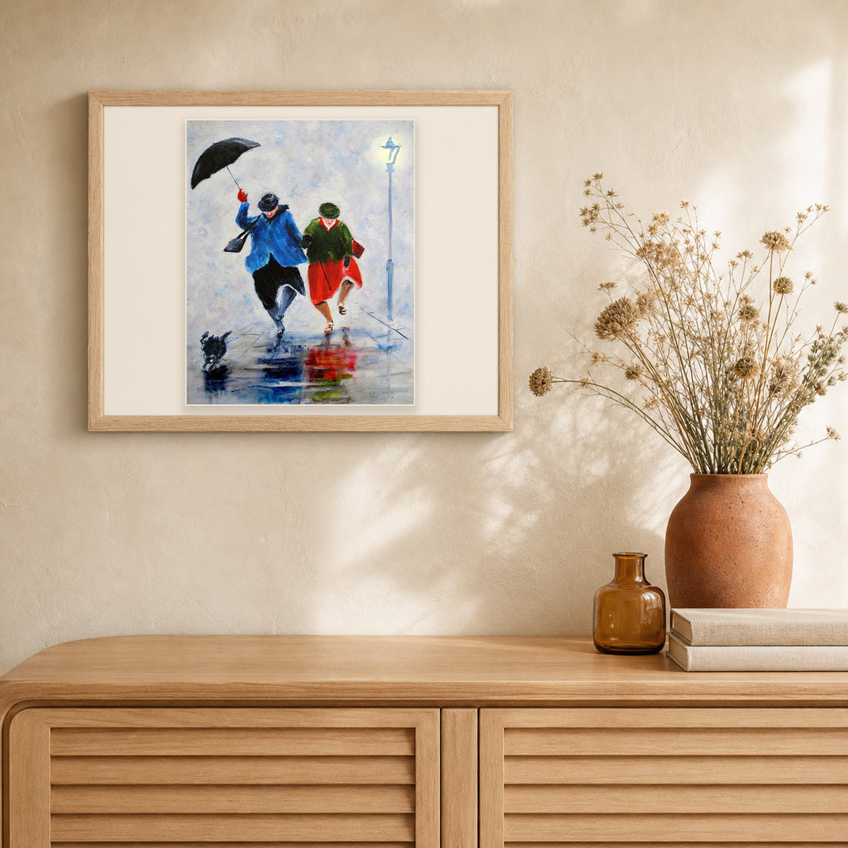 Walk in the Rain artwork displayed in a warm interior