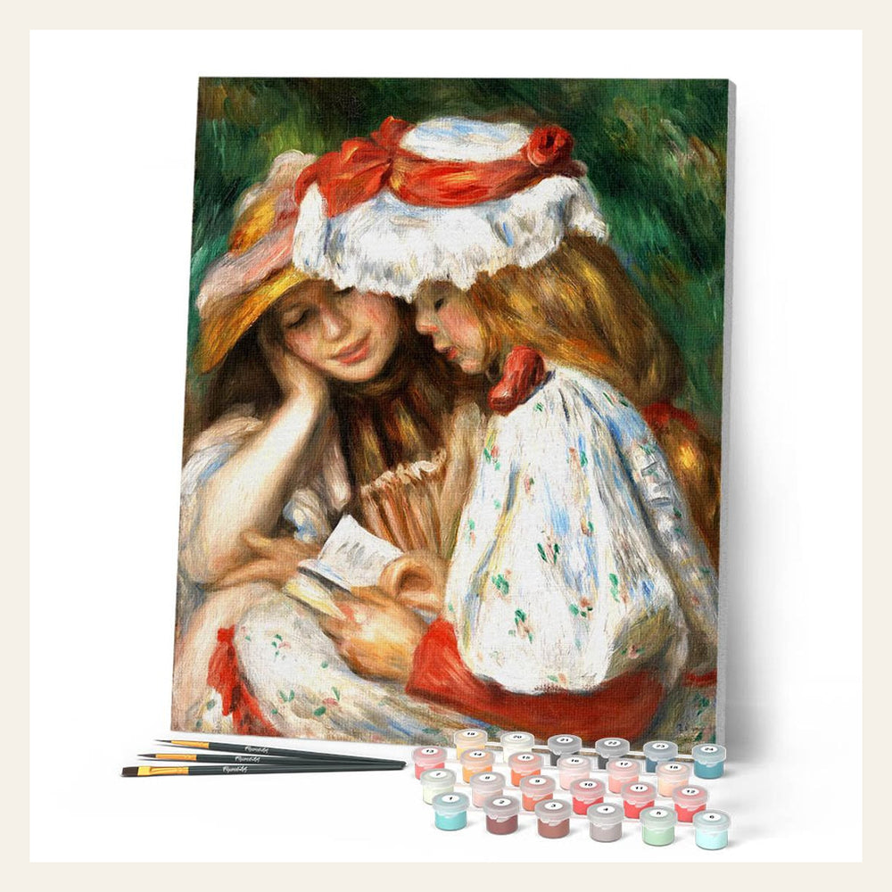 Young girls reading - Renoir finished paint by numbers artwork