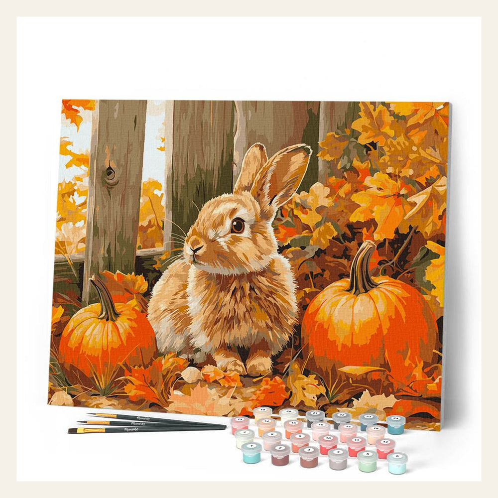 Bunny and Pumpkins finished paint by numbers artwork