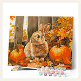 Bunny and Pumpkins finished paint by numbers artwork