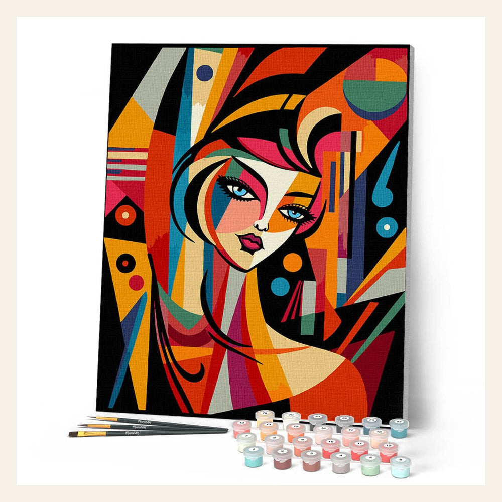 Cubist Abstract Woman finished paint by numbers artwork