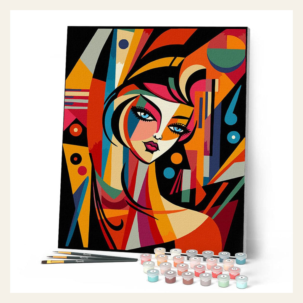 Cubist Abstract Woman finished paint by numbers artwork