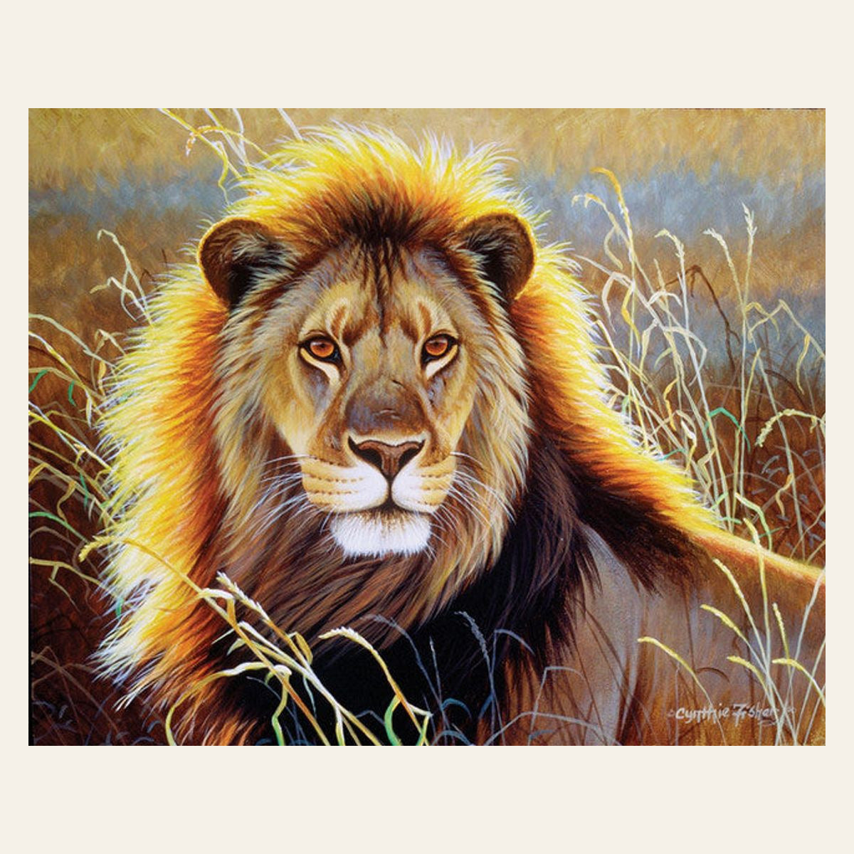 Lion in the Savannah finished paint by numbers artwork