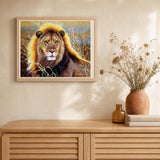 Lion in the Savannah artwork displayed in a warm interior