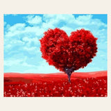 Tree with Heart Shape finished paint by numbers artwork