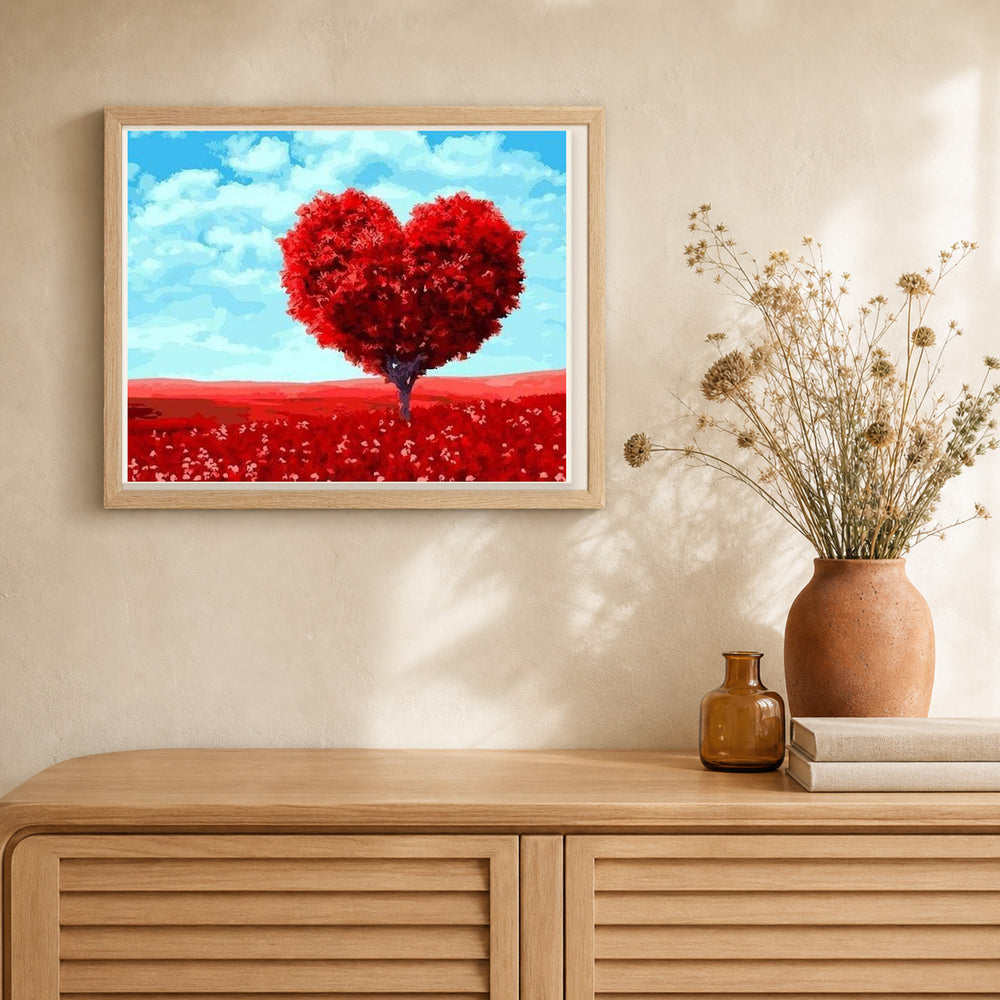 Tree with Heart Shape artwork displayed in a warm interior