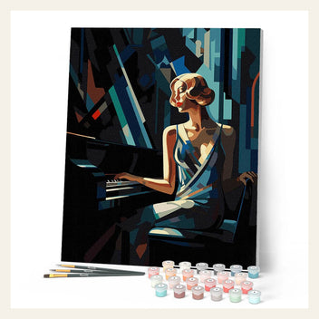 Art Deco Woman at a Piano finished paint by numbers artwork
