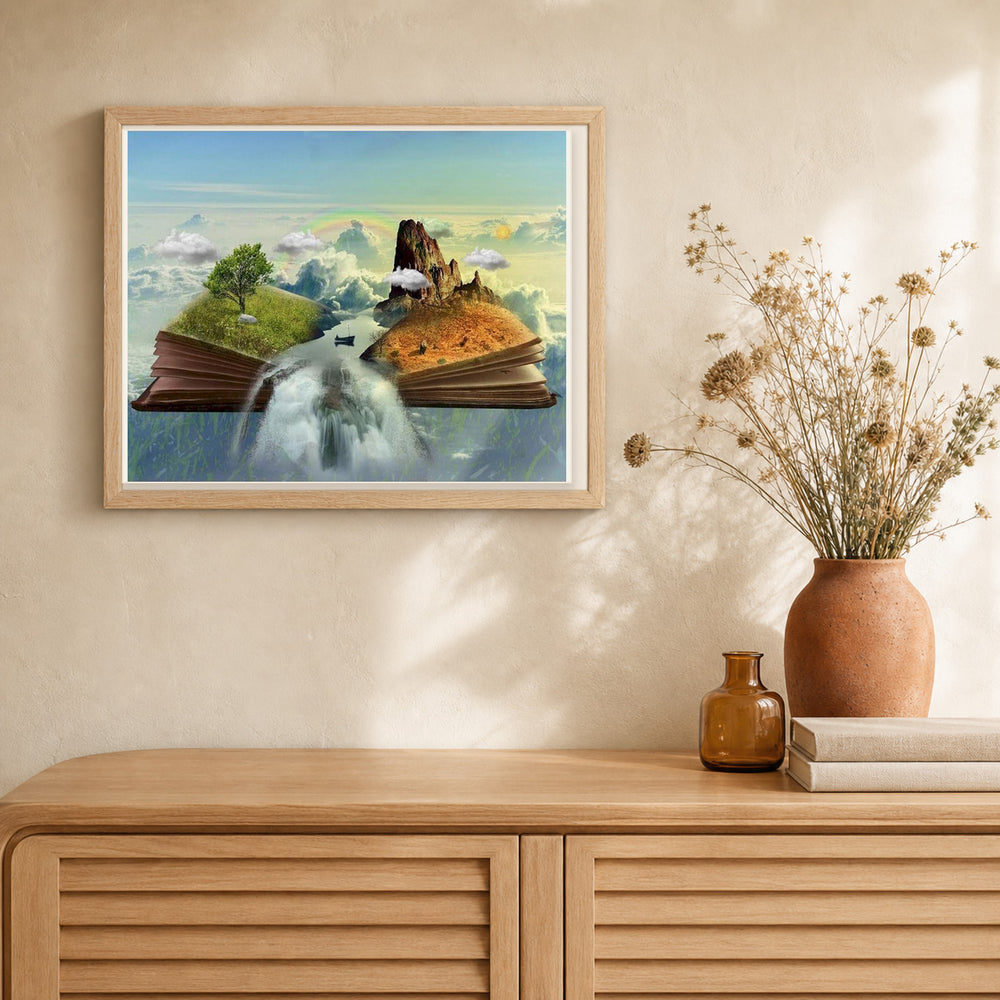 Landscape Book artwork displayed in a warm interior