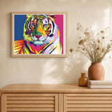 Tiger Pop Art 2 artwork displayed in a warm interior