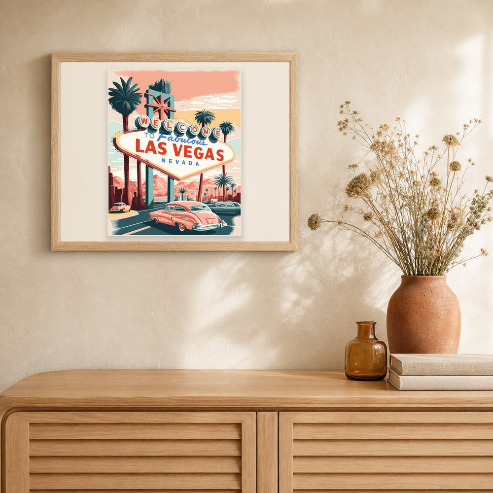 Travel Poster Las Vegas artwork displayed in a warm interior