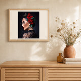 Spanish pretty woman artwork displayed in a warm interior