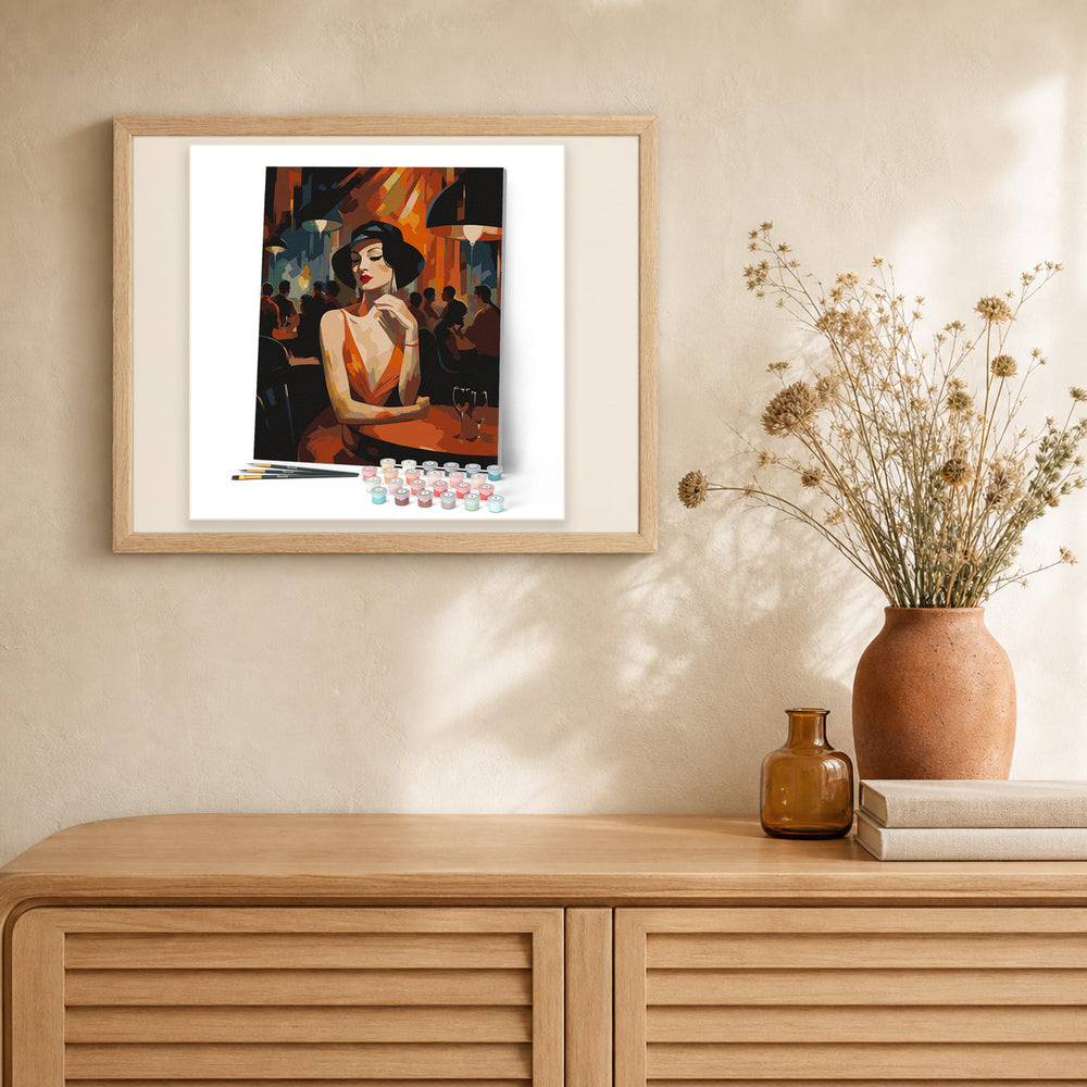 Art Deco Woman in a Club artwork displayed in a warm interior