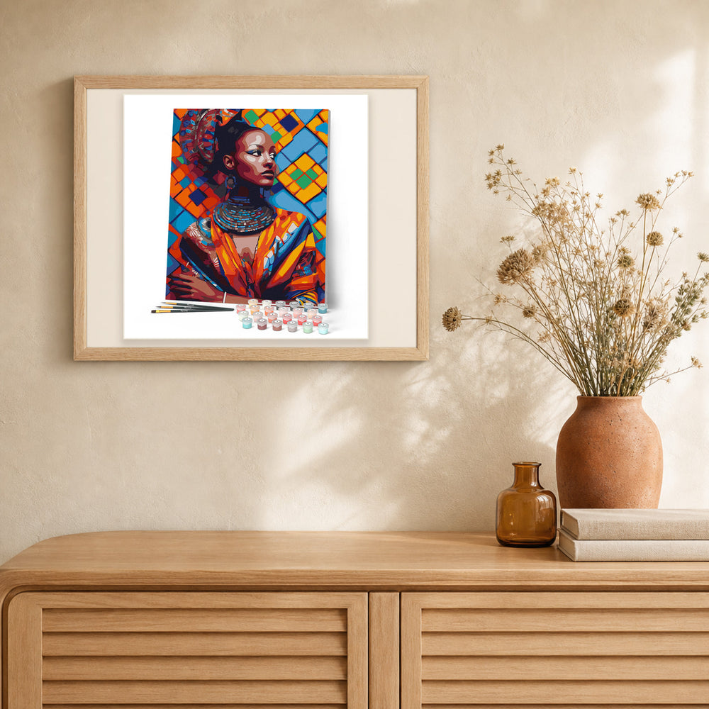 Traditional African Beauty artwork displayed in a warm interior