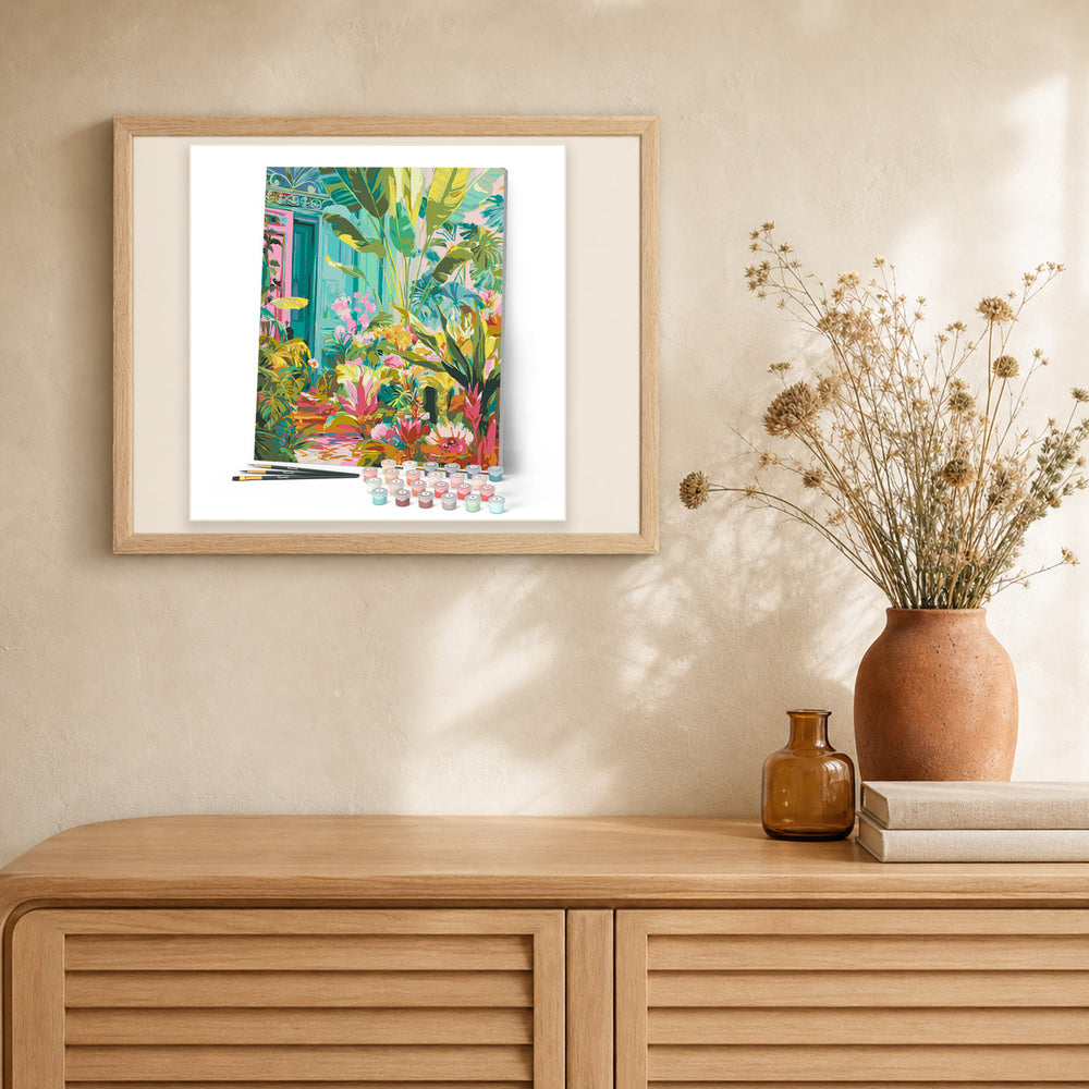 Tropical Doorway artwork displayed in a warm interior