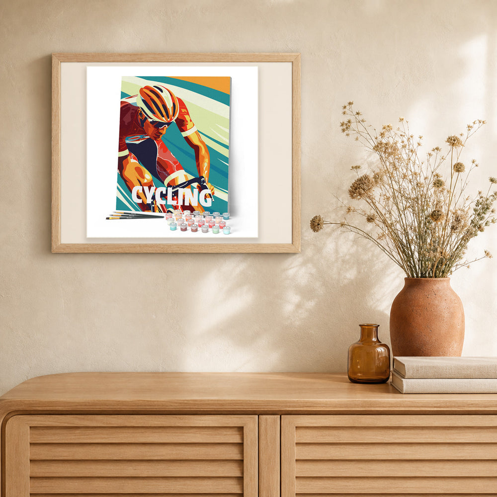 Sport Poster Cycling artwork displayed in a warm interior