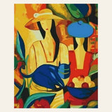 Women and Blue Cat finished paint by numbers artwork