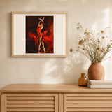 Magical Red Dancer artwork displayed in a warm interior