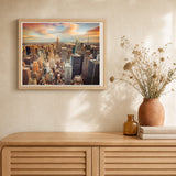 Sunset New York artwork displayed in a warm interior