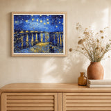 Van Gogh Starry Night over the Rhone artwork displayed in a warm interior