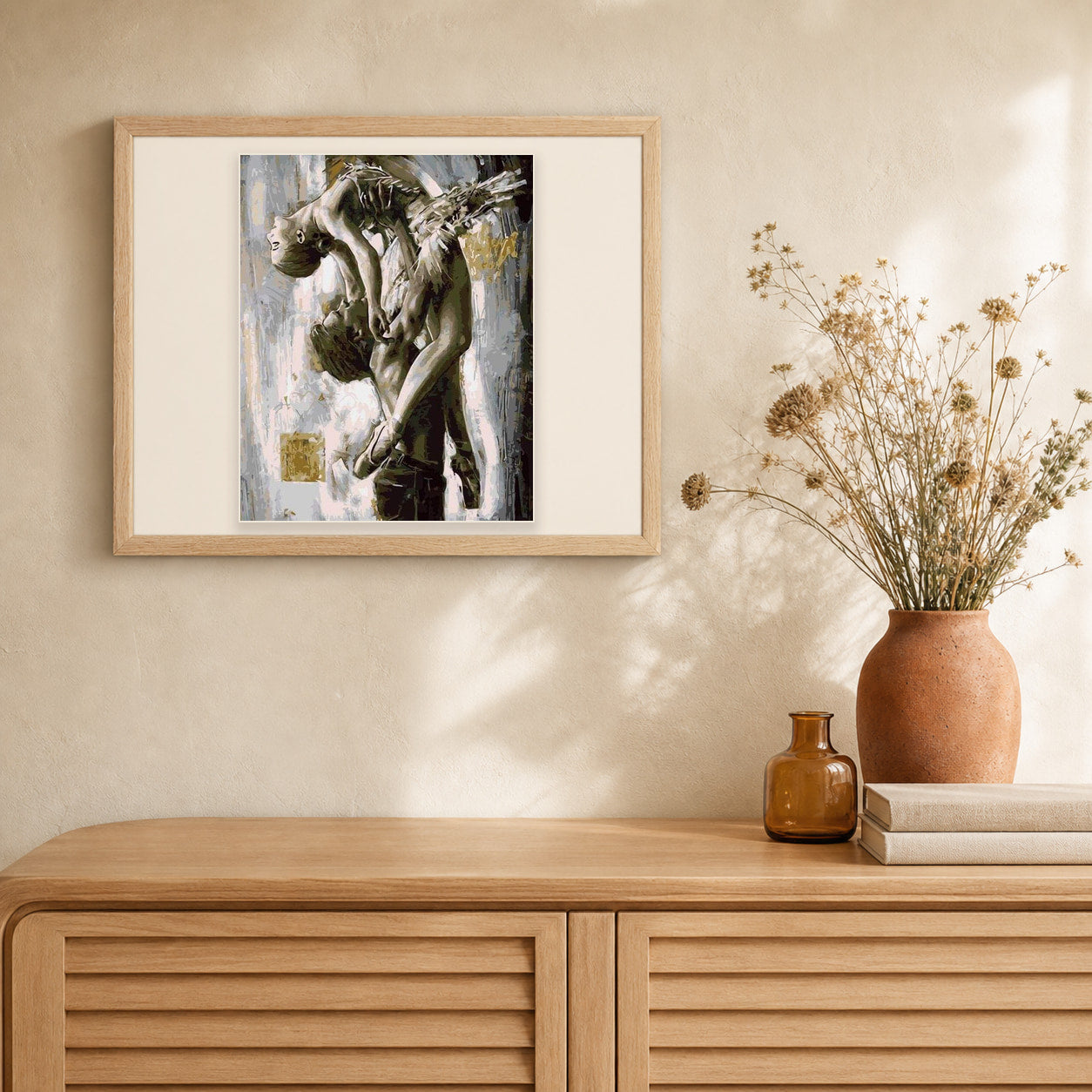 Classical Couple Dance artwork displayed in a warm interior