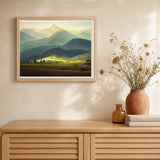 Giant Mountains artwork displayed in a warm interior