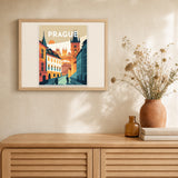 Travel Poster Prague artwork displayed in a warm interior