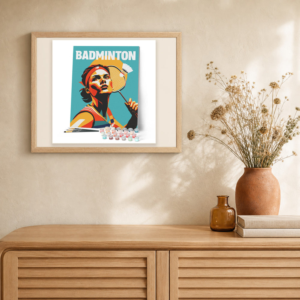 Sport Poster Badminton artwork displayed in a warm interior