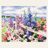 Flowers and seaside background finished paint by numbers artwork