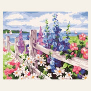 Flowers and seaside background finished paint by numbers artwork