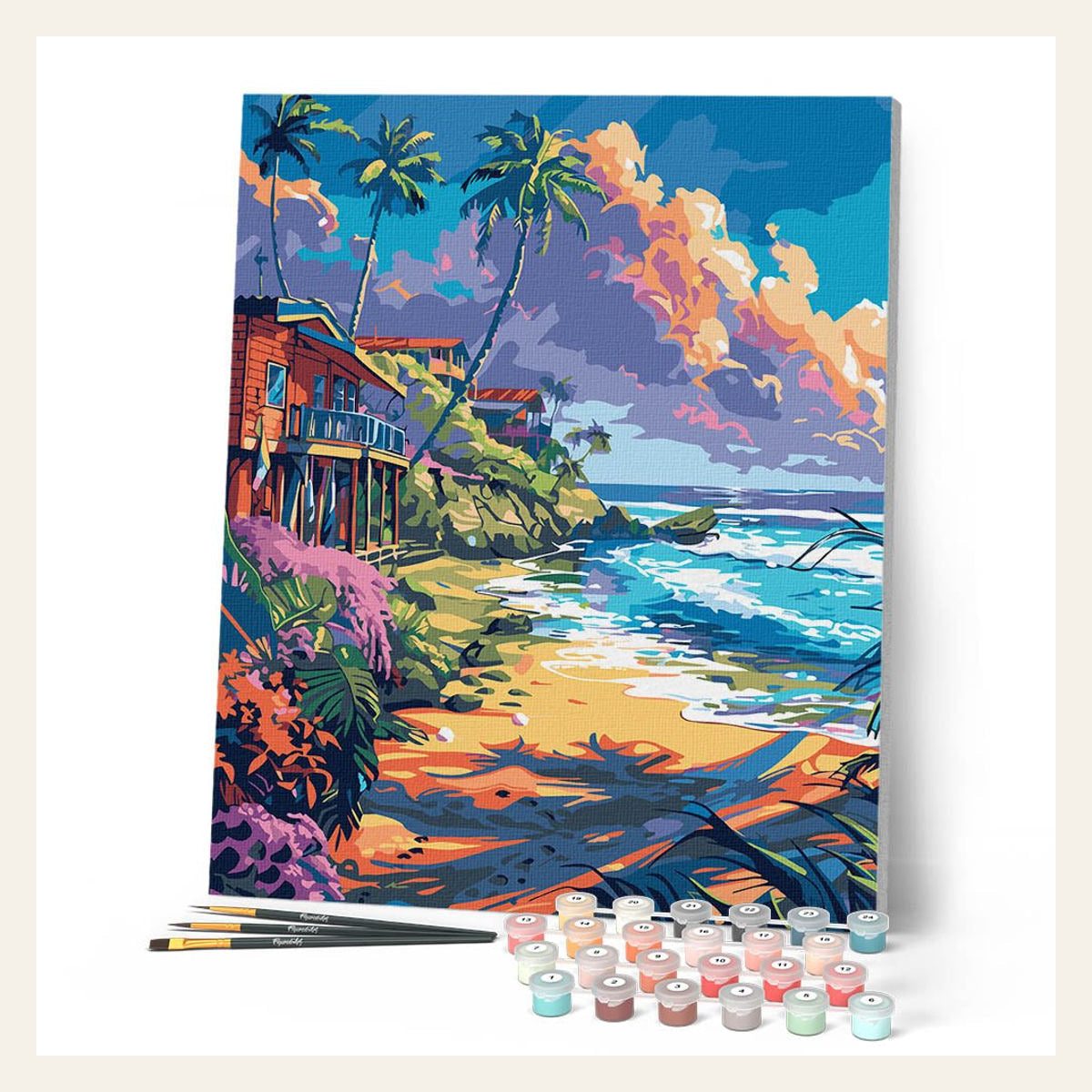 Beachside houses finished paint by numbers artwork