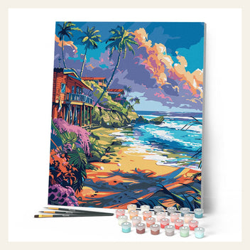 Beachside houses finished paint by numbers artwork