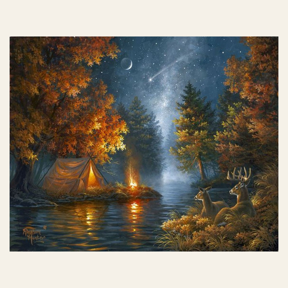 Camping under a Starry Night finished paint by numbers artwork