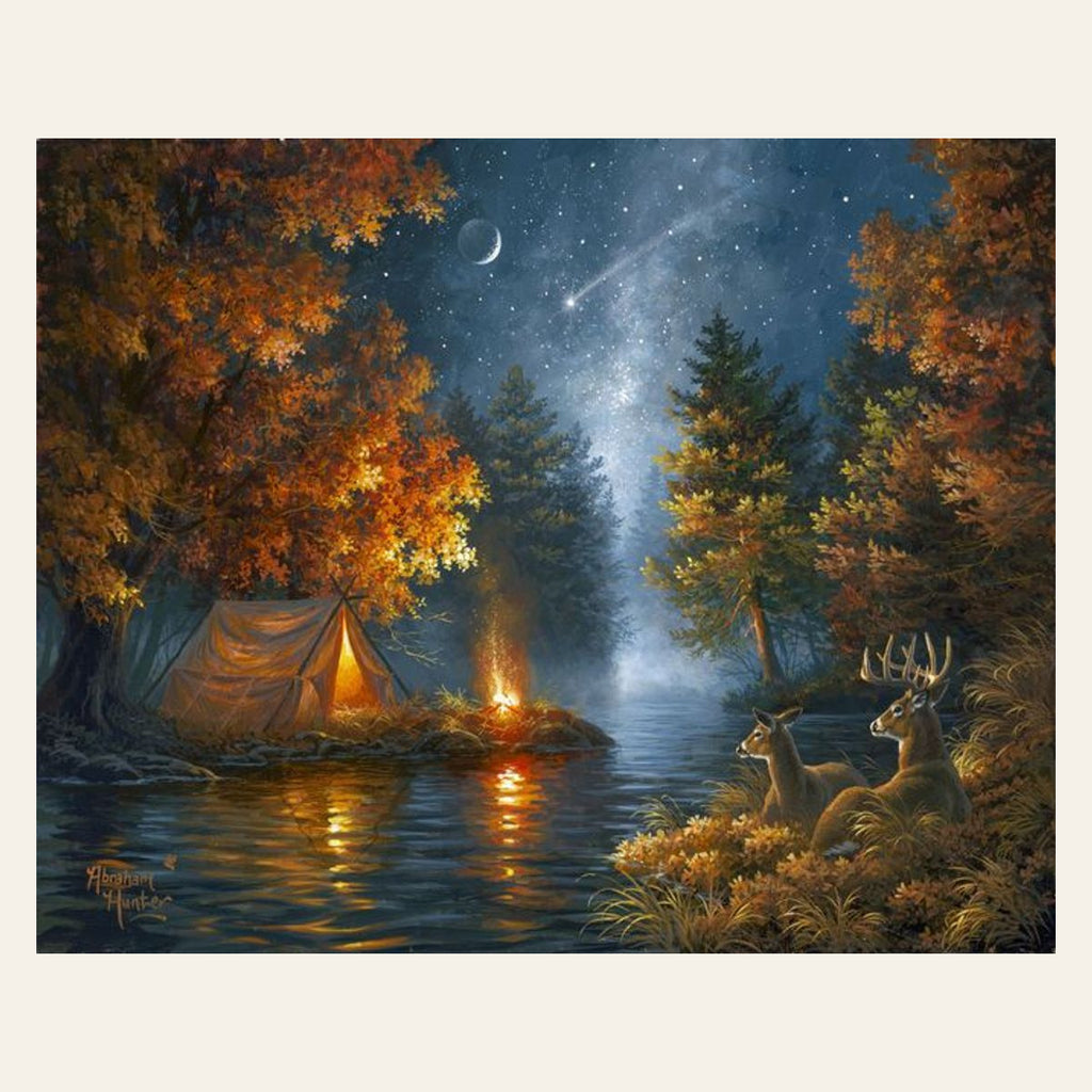 Camping under a Starry Night finished paint by numbers artwork