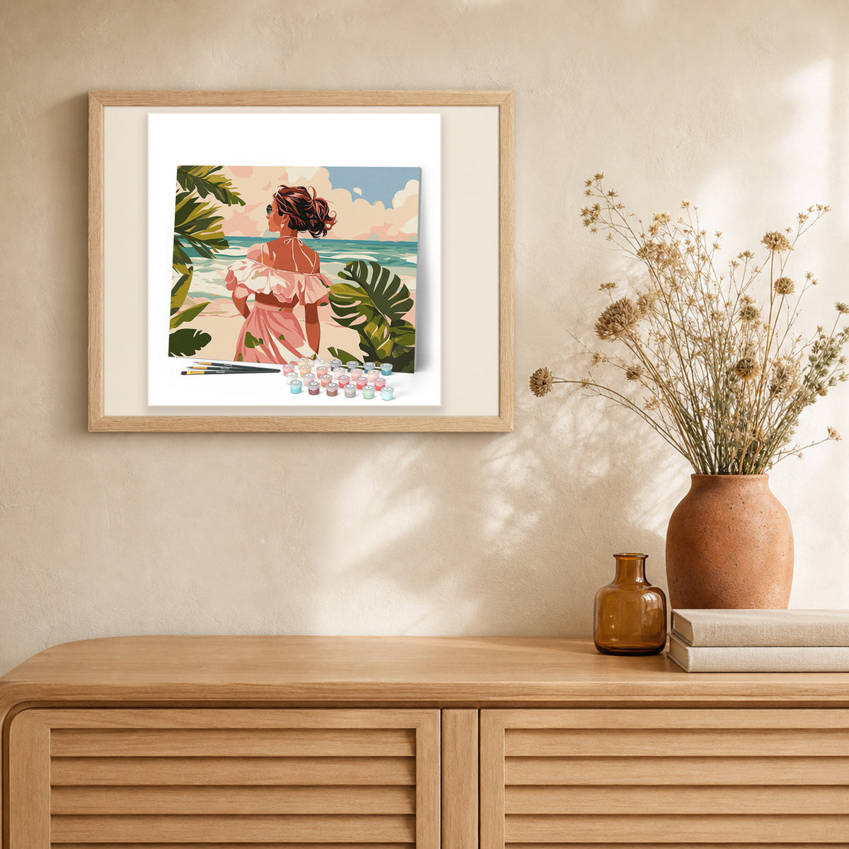 Lovely Girl by the Sea artwork displayed in a warm interior