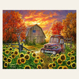 Sunflowers in front of the barn finished paint by numbers artwork