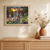 Tiger family artwork displayed in a warm interior