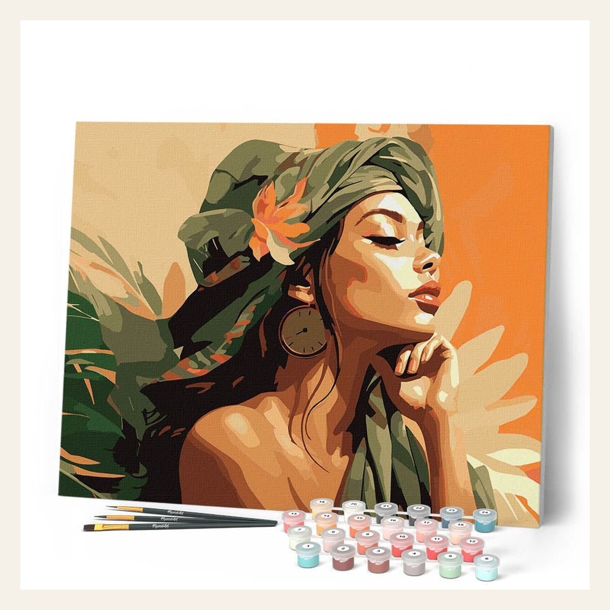 Woman in African Turban finished paint by numbers artwork