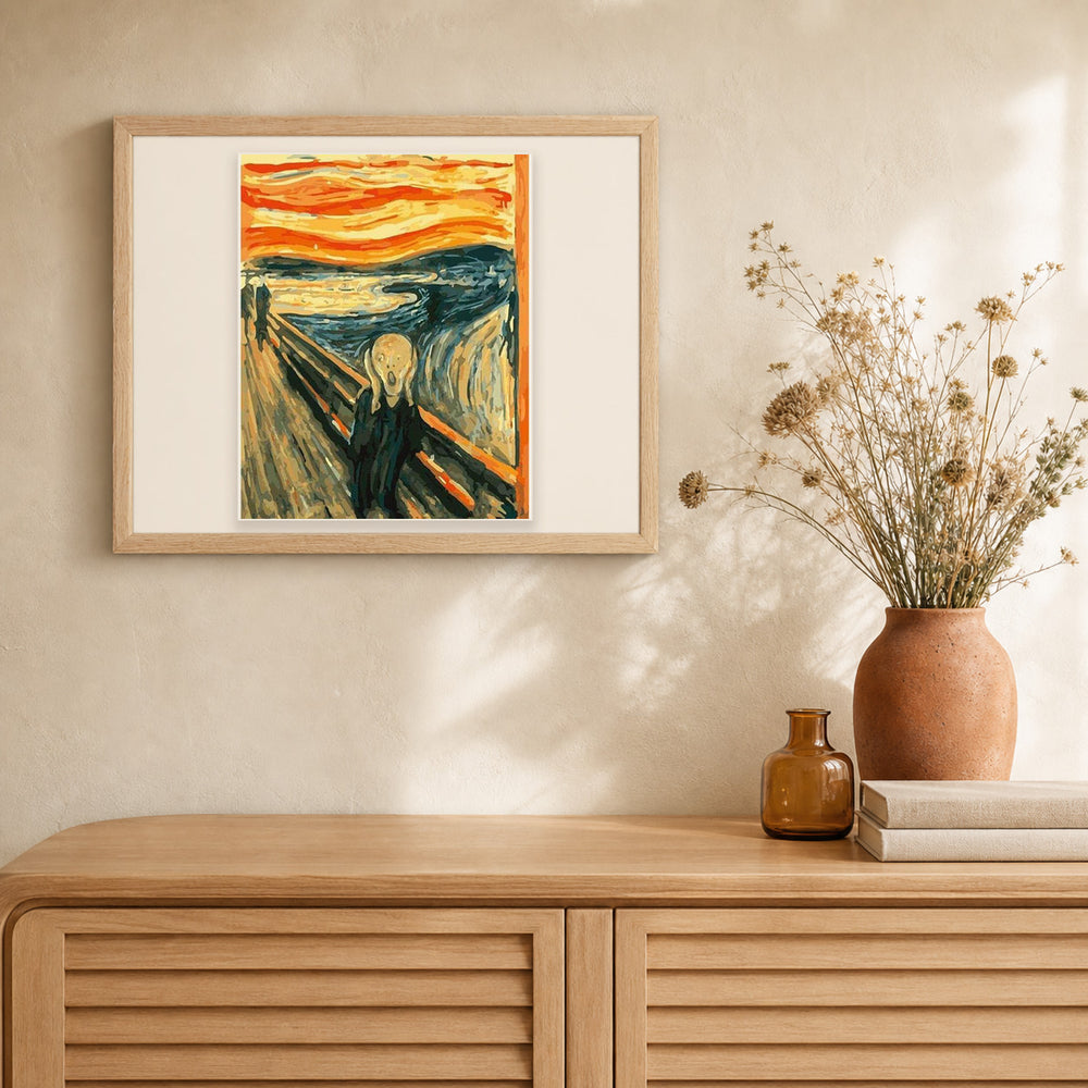 Scream artwork displayed in a warm interior