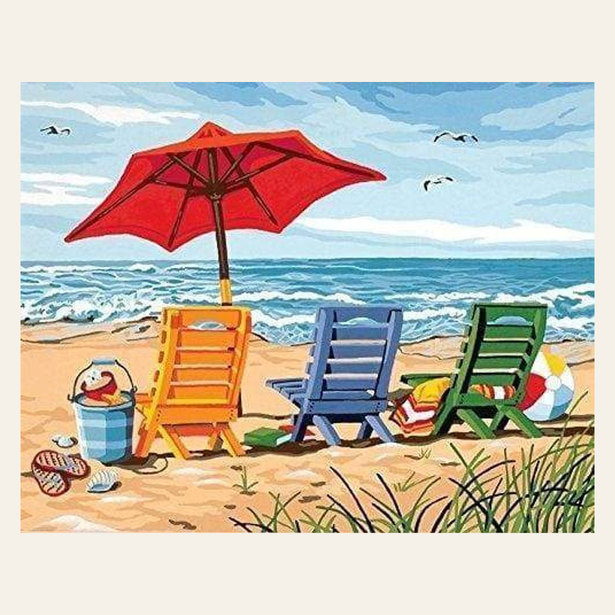 Beach Chairs finished paint by numbers artwork