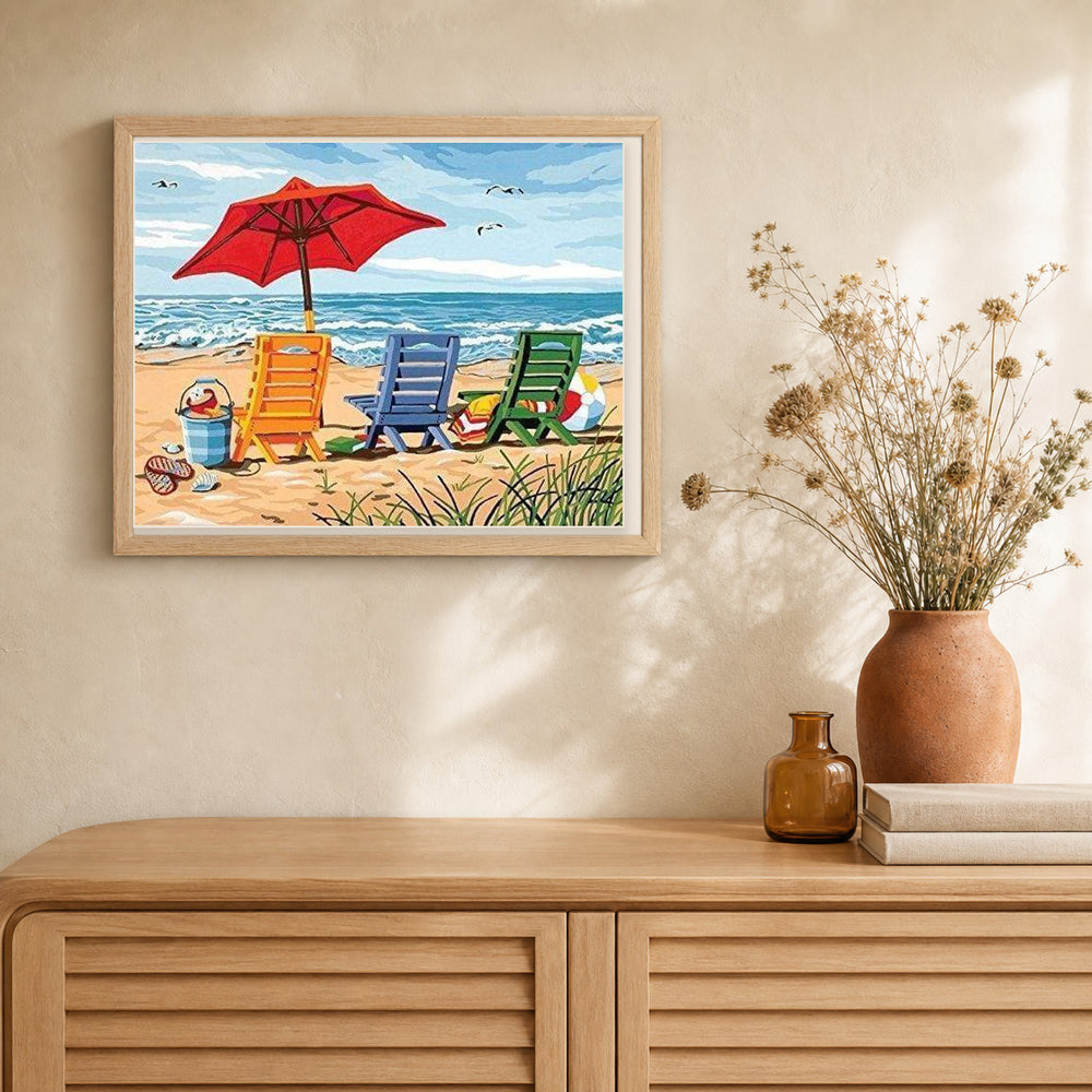 Beach Chairs artwork displayed in a warm interior