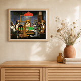 Dogs playing Poker artwork displayed in a warm interior