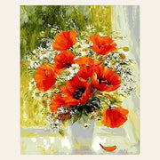 Red Flowers and Daisies finished paint by numbers artwork
