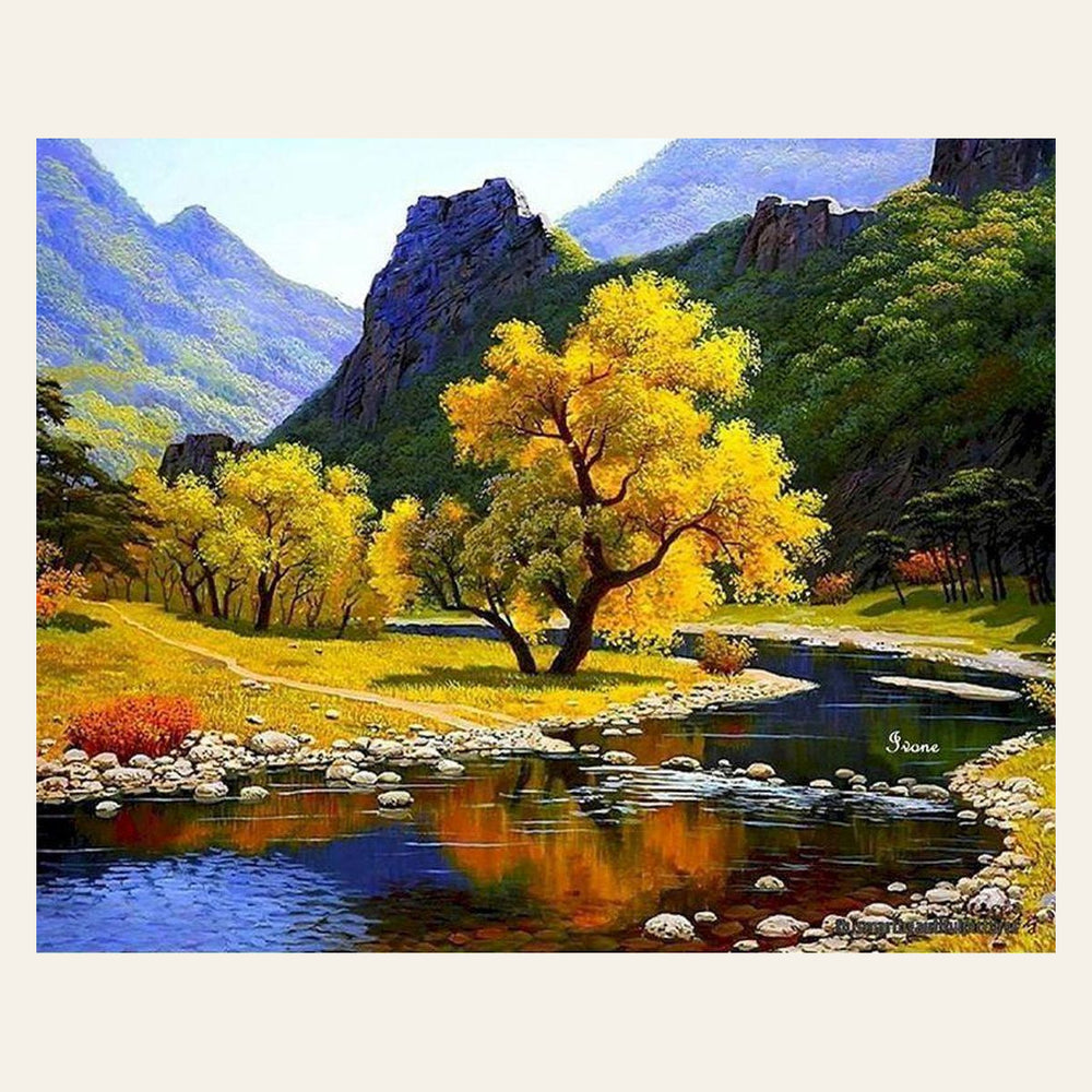 Peaceful River in the mountain finished paint by numbers artwork