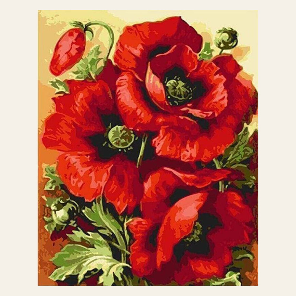 Wonderful Red Flowers finished paint by numbers artwork