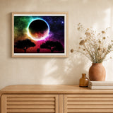 Moon colors artwork displayed in a warm interior