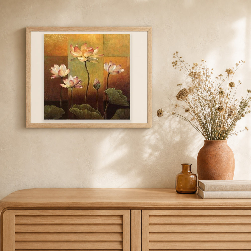 Blooming Lotus artwork displayed in a warm interior